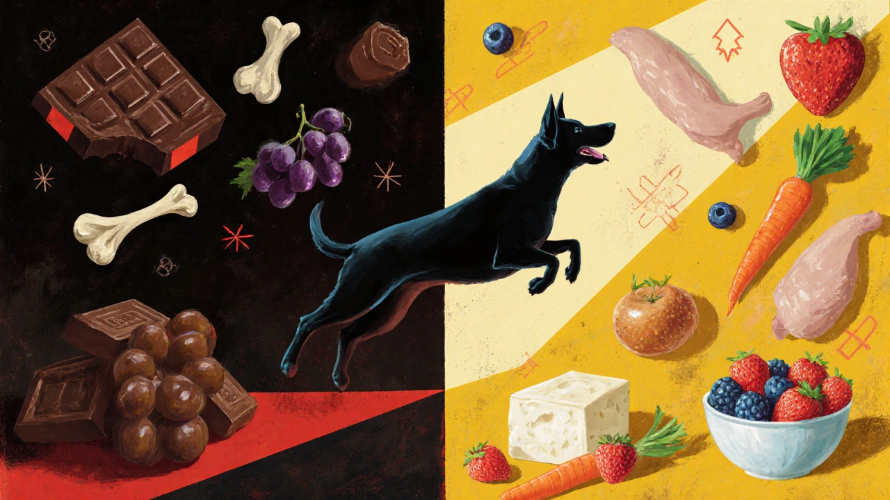 Сравнение безопасных и опасных продуктов для собак